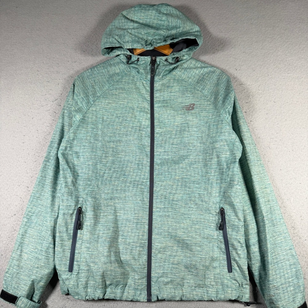 New Balance Womens Hooded Windbreaker Jacket Teal Space Dye Size M RN130893